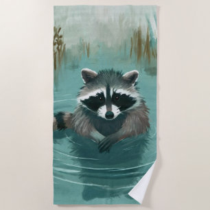 Serviette De Plage Serene Raccoon dans des eaux tranquilles