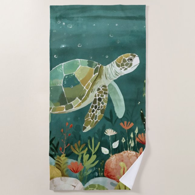 Serviette De Plage Serene Sea Turtle : Oasis sous-marine (Devant)