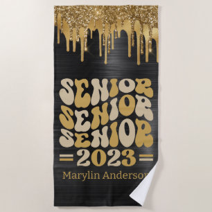 SERVIETTE DE PLAGE SÉRIE 2023 PARTIES SCINTILLANT NOIR & OR DRIP PERS