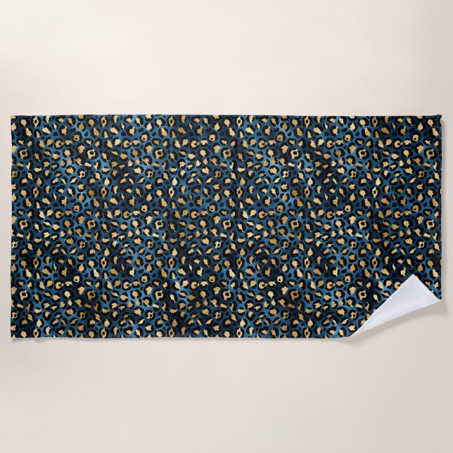 Serviette De Plage Série Leopard bleu et or Design 1 (Devant)