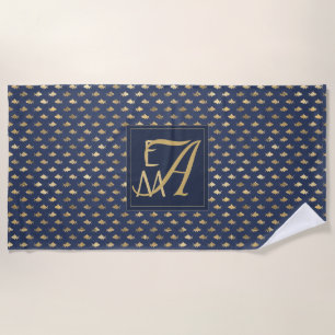 Serviette De Plage Shark Navy Blue Gold Monogramme Maison Décor Nouve