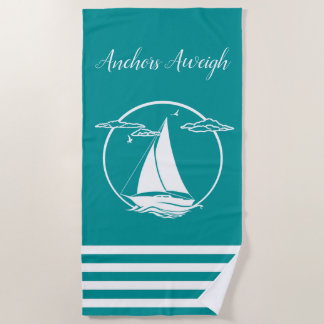 Serviette De Plage Silhouette/ancrages du voilier blanc marine