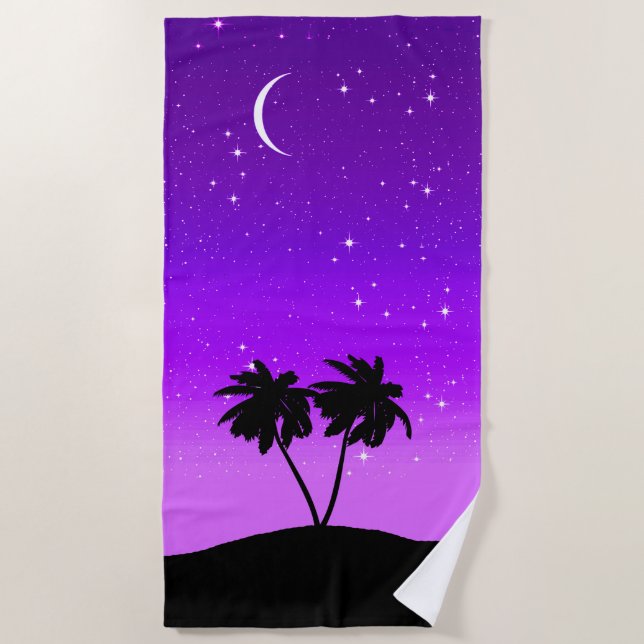 Serviette De Plage Silhouette de palmier sur Twilight violet (Devant)