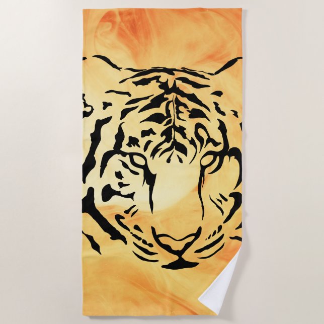 Serviette De Plage Silhouette de tigre noir et blanc (Devant)