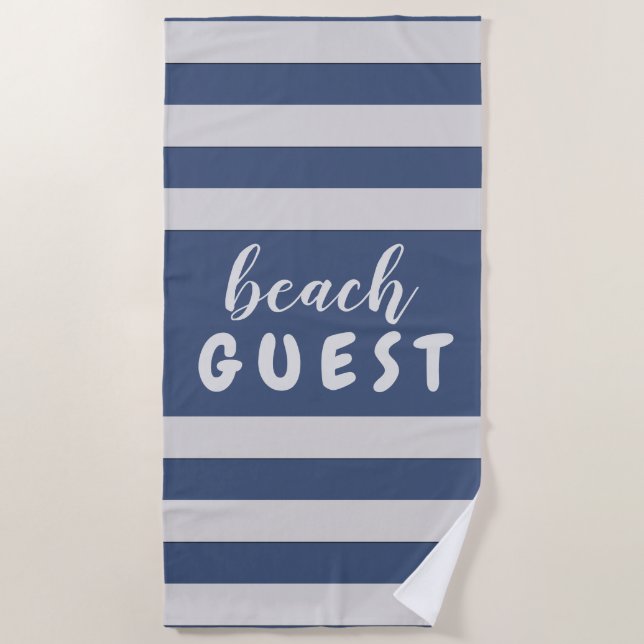 Serviette De Plage Silver Stripes Custom Text Beach INVITÉ (Devant)