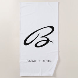 Serviette De Plage Simple Elegant Nom de monogramme blanc personnalis
