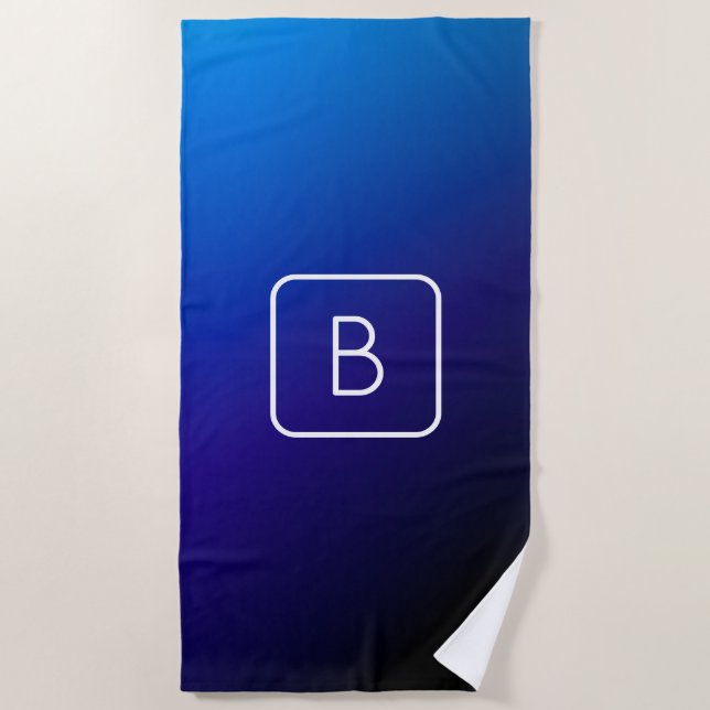 Serviette De Plage Simple moderne bleu foncé Ombre dégradé et monogra (Devant)