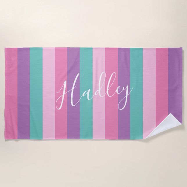 Serviette De Plage Simple Script Stripe Rainbow Enfants (Devant)