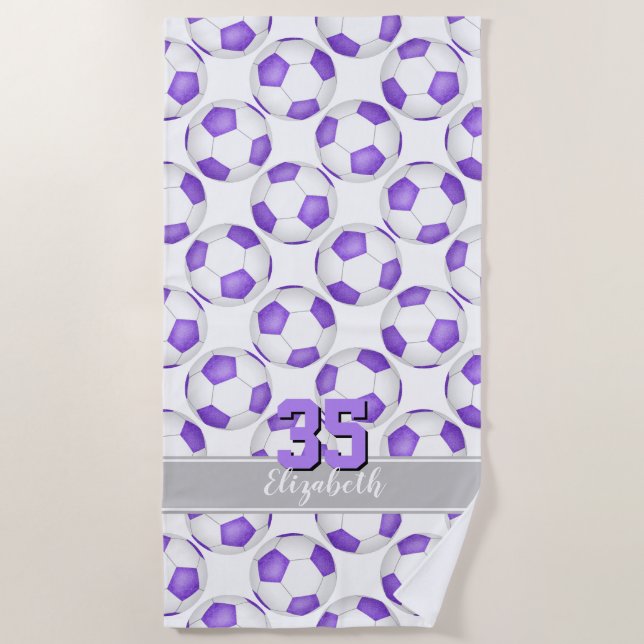 Serviette De Plage simple violet blanc boules de football mignonette  (Devant)