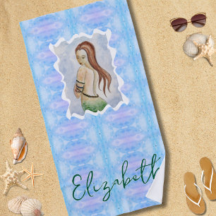 Serviette De Plage Sirène aquarelle personnalisée Bohème