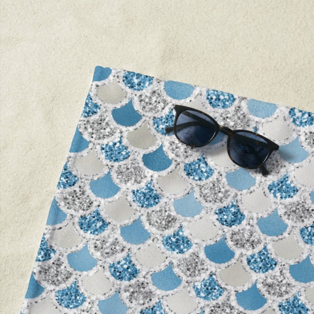 Serviette De Plage Sirène de Parties scintillant en argent Turquoise  (En situation)