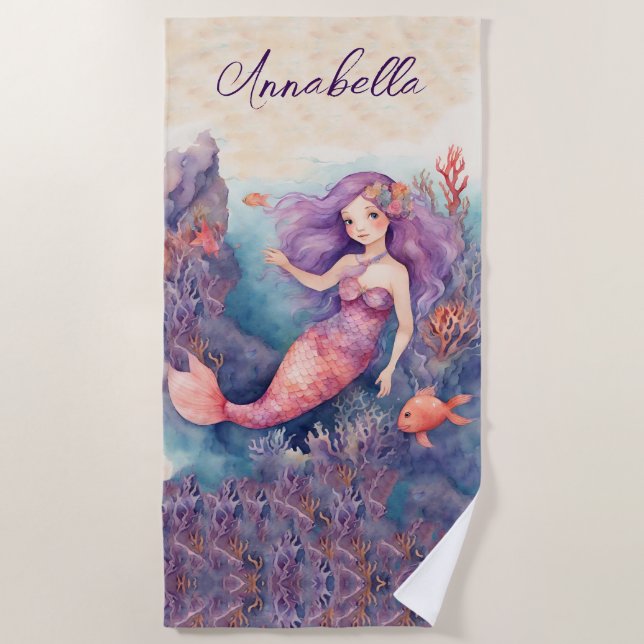 Serviette De Plage Sirène personnalisée (Devant)