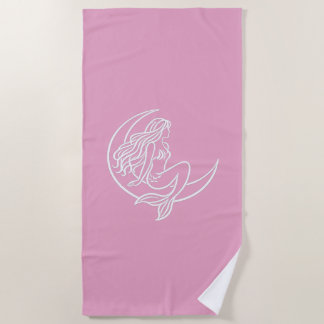 Serviette De Plage Sirène sur croissant de lune (ligne artistique bla