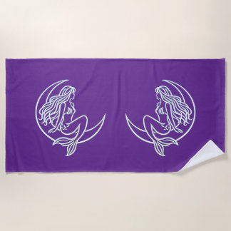 Serviette De Plage Sirène sur croissant de lune (ligne artistique bla