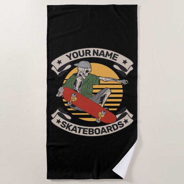 Serviette De Plage Skateboard personnalisé Nez Grab Skeleton Skeleton (Devant)