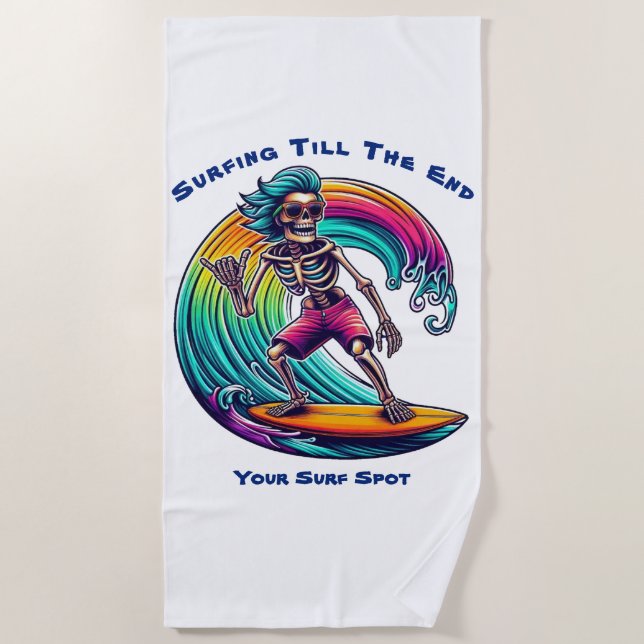 Serviette De Plage Skeleton Surfer En Vague (Devant)