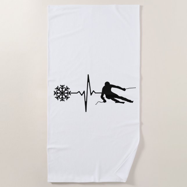 Serviette De Plage Ski - Ski Heartbeat (Devant)