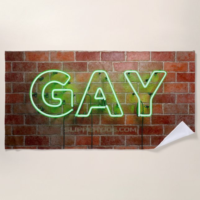 Serviette De Plage SlipperyJoe illuminé néon gay signe lumineux vif (Devant)