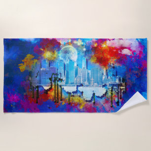 Serviette De Plage SlipperyJoe NYC graffiti lune entourée de tourbill