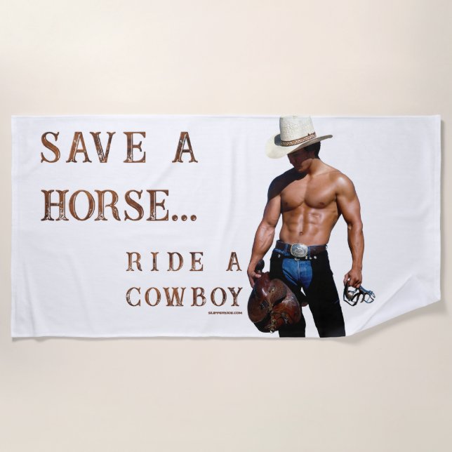 Serviette De Plage SlipperyJoe's save horse ride paille cowboy casque (Devant)