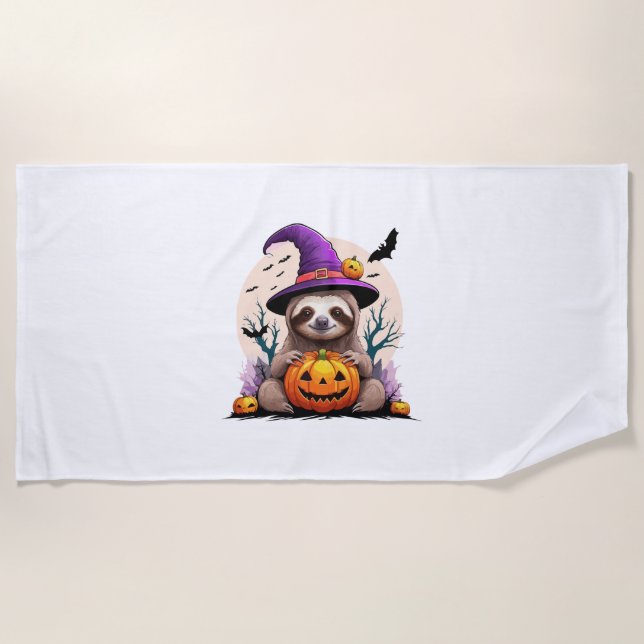 Serviette De Plage Sloth Casquette rose Halloween (Devant)