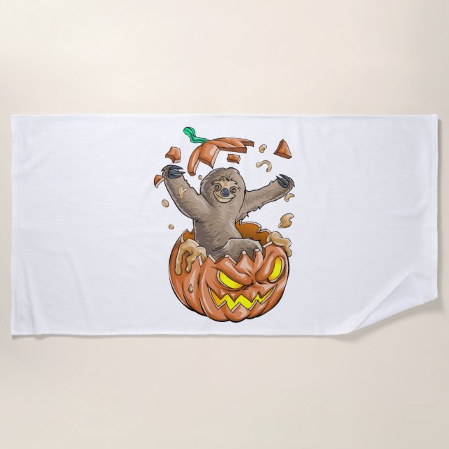 Serviette De Plage Sloth Citrouille Halloween (Devant)