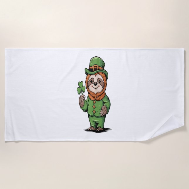 Serviette De Plage Sloth St Patrick's Day Irish Lucky (Devant)