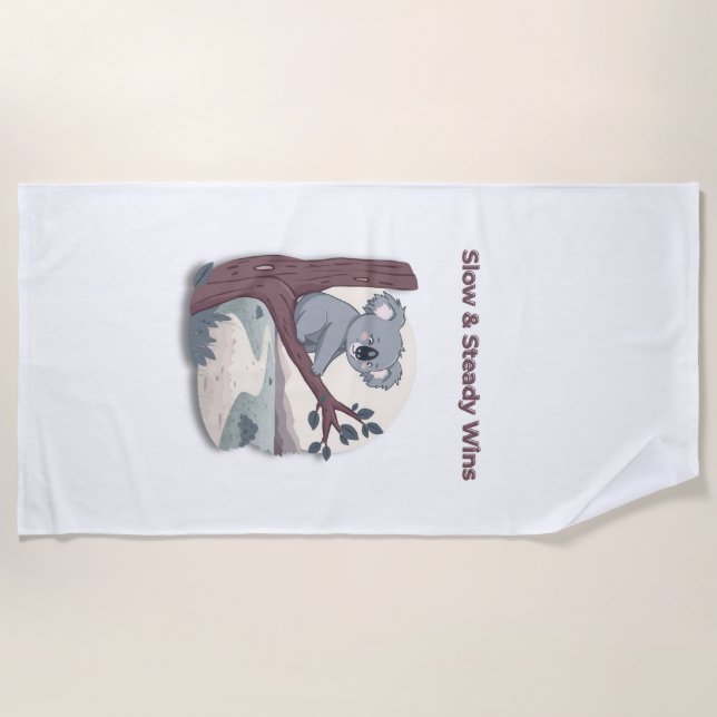 Serviette De Plage **"Slow & Steady Wins – Motivational Cute Koala "* (Devant)