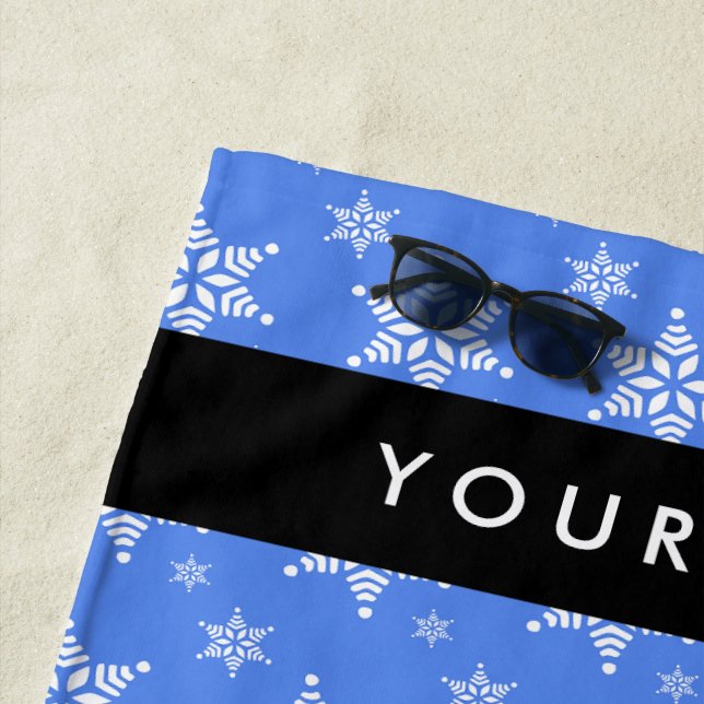 Serviette De Plage Snowflakes blanc, Bleu, Votre nom, Personnaliser (En situation)