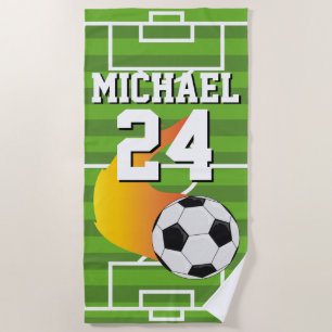 Serviette De Plage Soccer Ball Nom Jersey Numéro Sports
