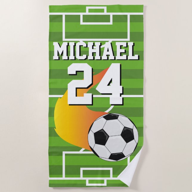 Serviette De Plage Soccer Ball Nom Jersey Numéro Sports (Devant)