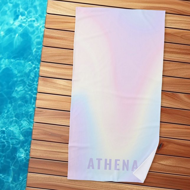 Serviette De Plage Soft pastel nom arc-en-ciel tendance moderne minim (Soft pastel rainbow name trendy modern minimal beach towel)