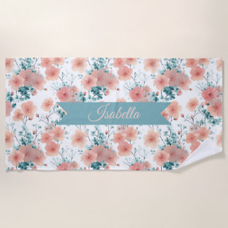 Serviette De Plage Soft Vintage Spring Pink Floral Personalized