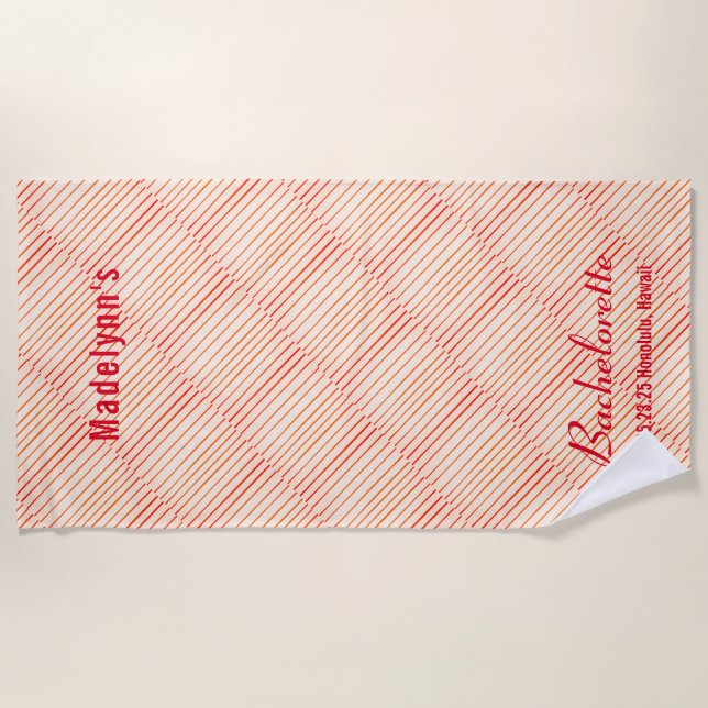 Serviette De Plage Soirée de mariage Motif en bande rouge rose (Devant)