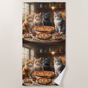 Serviette De Plage Soirée Pizza Chat,