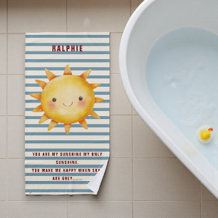 Serviette De Plage Soleil Heureux Aquarelle Bandes Bleues Enfants