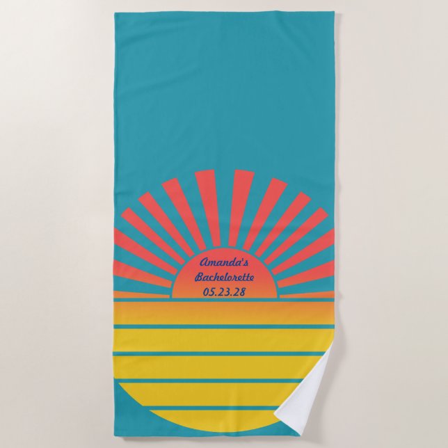 Serviette De Plage Soleil levant rétro Demoiselle d'honneur Bleu Roug (Devant)