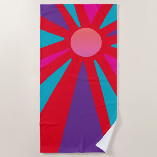 Serviette de plage - Soleil Rouge rose orange jaun