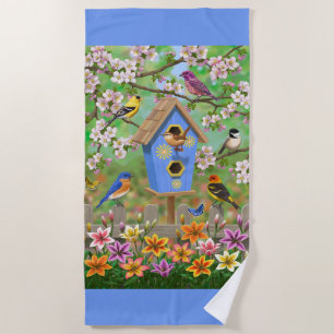 Serviette De Plage Songbirds Lily Garden Birdhouse