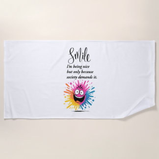 Serviette De Plage Sourire, conception sociale et sarcastique