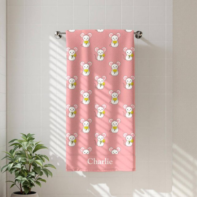 Serviette De Plage Souris Rose Personnalisée Enfants (Créateur téléchargé)