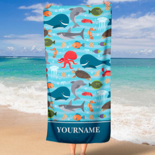 Serviette De Plage Sous la mer Baleine Shark Turtle Vie marine