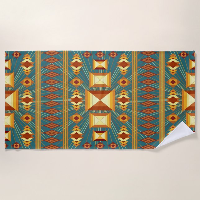 Serviette De Plage Southwestern Golden Sun Rays Design indien (Devant)