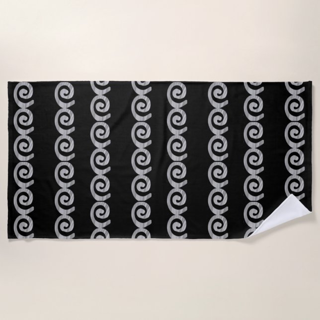 Serviette De Plage spirales en argent motif sur noir (Devant)