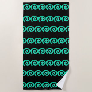 Serviette De Plage spirales turquoise et bleue motif sur noir