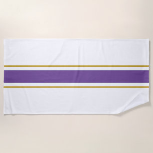 Serviette De Plage Sporty White Royal Purple Brown Racing Stripes