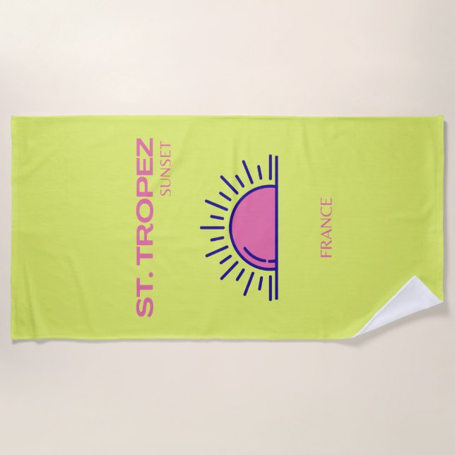 Serviette De Plage St Tropez, Preppy, Vert (Devant)