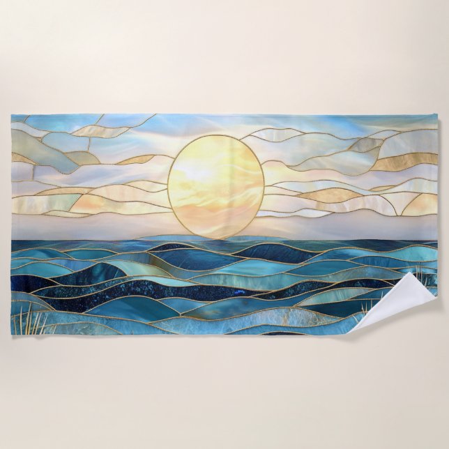 Serviette De Plage Stained Glass Ocean Sunset Beach Towel (Devant)