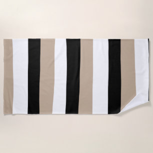 Serviette De Plage Stripes inégales - Taupe, noir et blanc