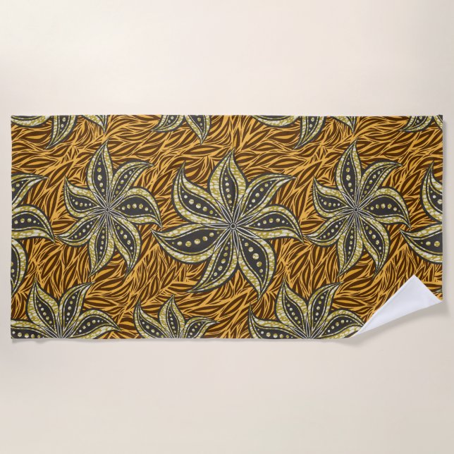 Serviette De Plage Style Batik Floral Abstrait africain (Devant)